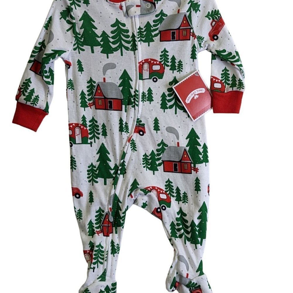 Holiday Time Baby Boy Girl Christmas Sleeper size 0 - 3 Months Cabin Camper NEW